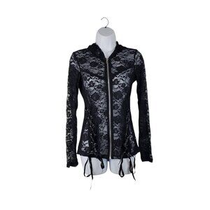 Royal Bones Daang Goodman Sheer Lace Corset Side Black Hoodie Womens Juniors XS